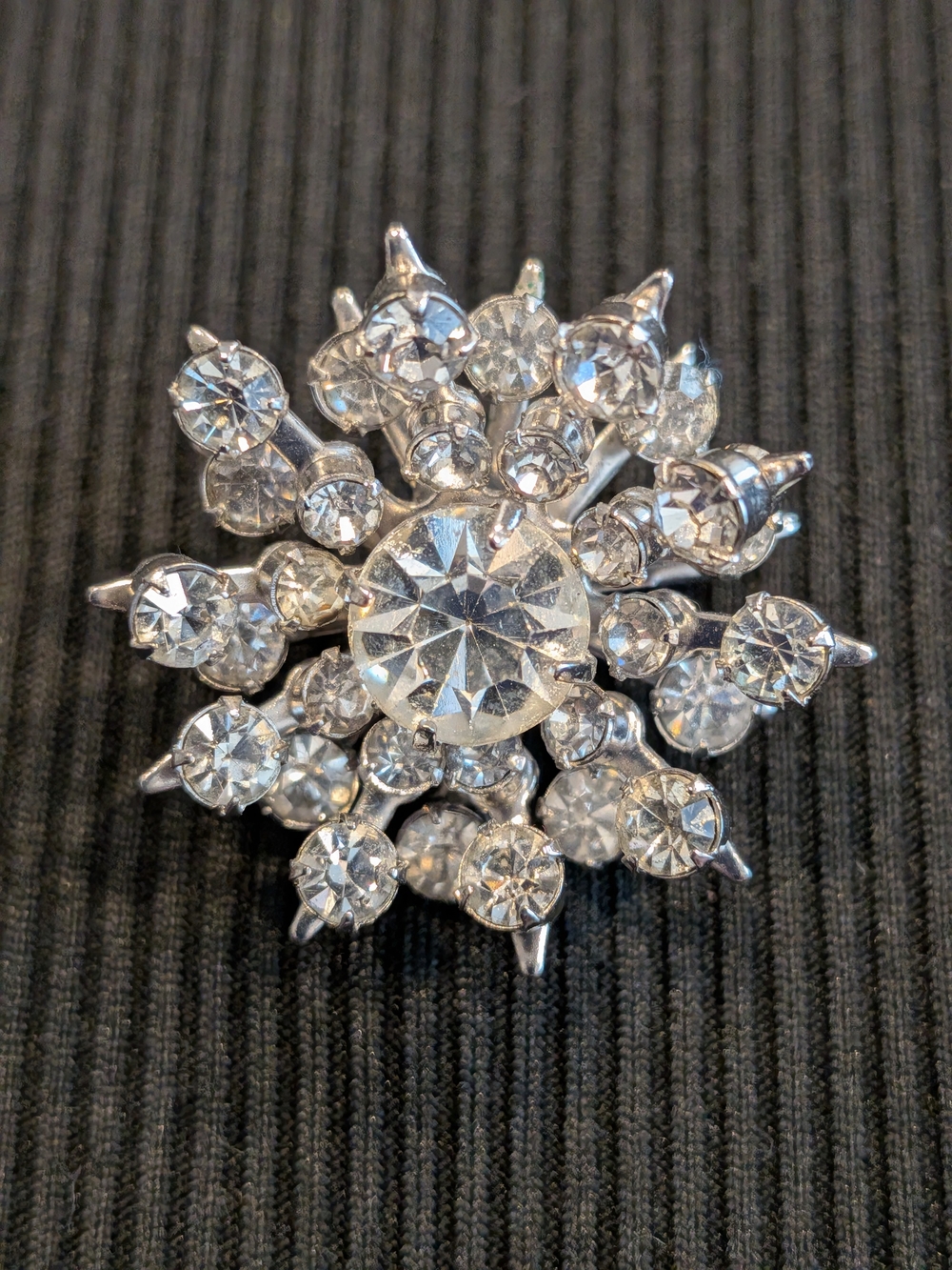#1: Vintage 1970s Austria Silver Crystal Snowflake Brooch - Sparkling Silver Pin